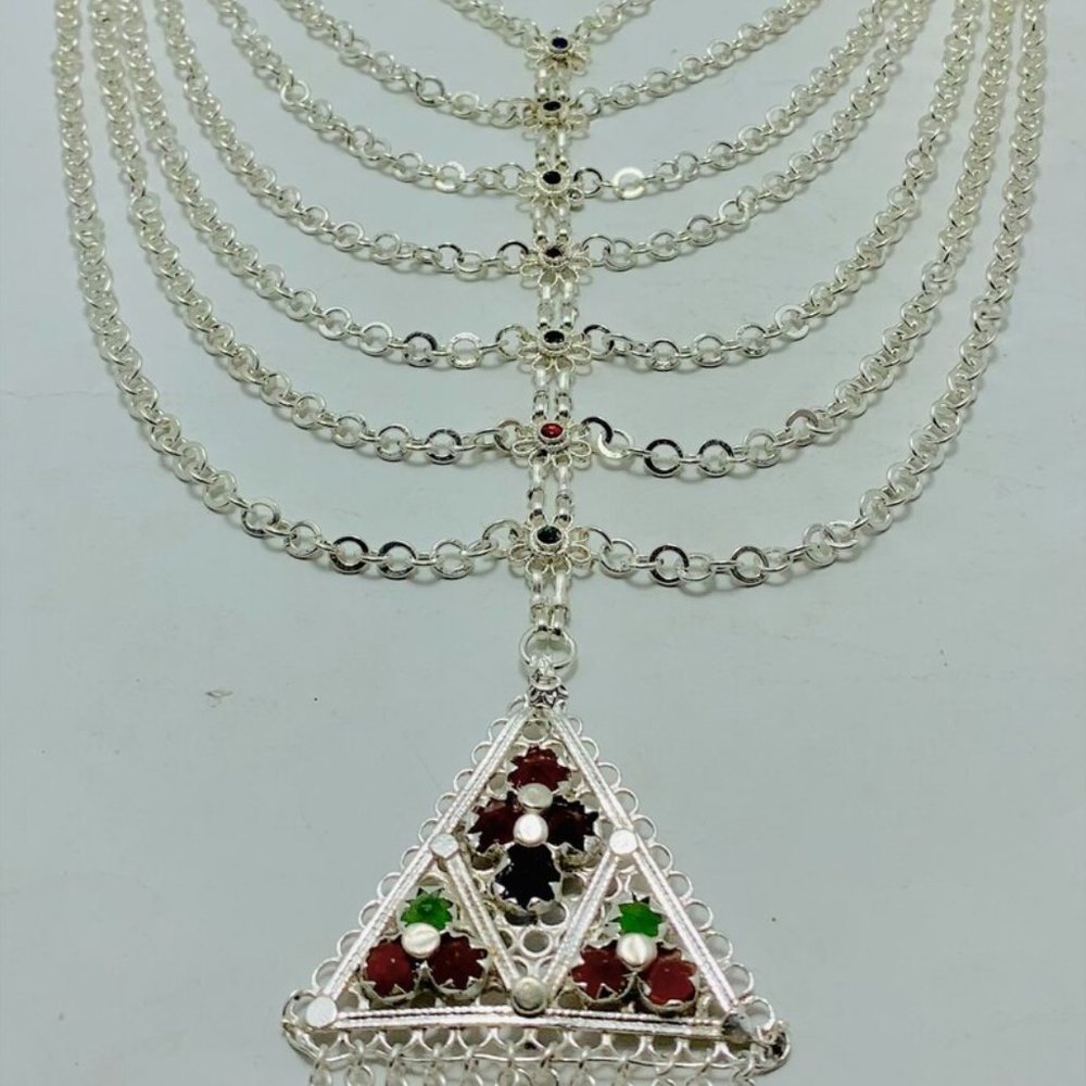 Antique Silver Bib Necklace: Handmade Kuchi Tribal Jewelry - Picture 4 of 9